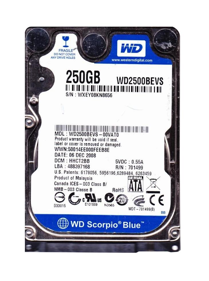 WD2500BEVS-00VAT0 Western Digital Scorpio 250GB SATA 1.5 Gbps Hard Drive