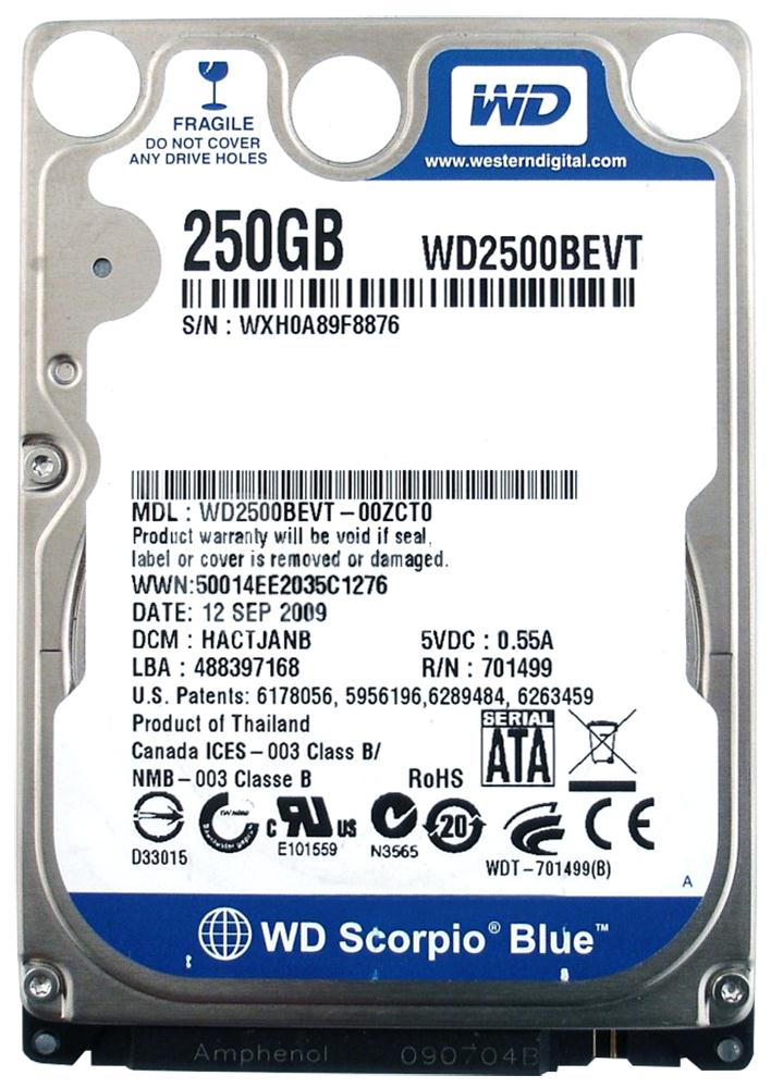WD2500BEVT-00ZCT0 Western Digital Scorpio Blue 250GB 5400RPM SATA 3Gbps 8MB Cache 2.5-inch Internal Hard Drive