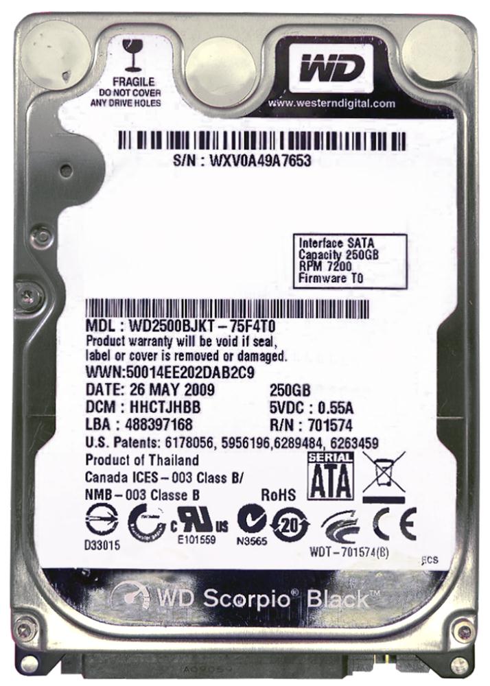 WD2500BJKT Western Digital Scorpio Black 250GB 7200RPM SATA 3Gbps 16MB Cache 2.5-inch Internal Hard Drive