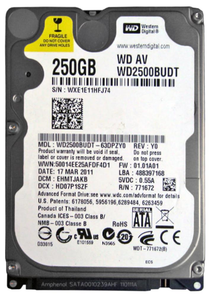 WD2500BUDT-63DPZY0 Western Digital AV-25 250GB 5400RPM SATA 3Gbps 32MB Cache 2.5-inch Internal Hard Drive