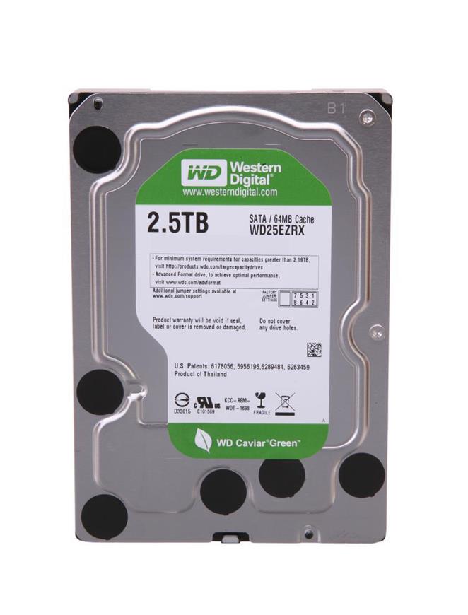 WD25EZRX-00AZ6B0 Western Digital Caviar Green 2.5TB 5400RPM SATA 6Gbps 64MB Cache 3.5-inch Internal Hard Drive