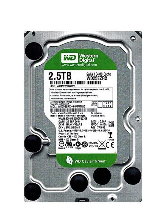 WD25EZRX-OOMMMBO Western Digital Caviar Green 2.5TB 5400RPM SATA 6Gbps 64MB Cache 3.5-inch Internal Hard Drive