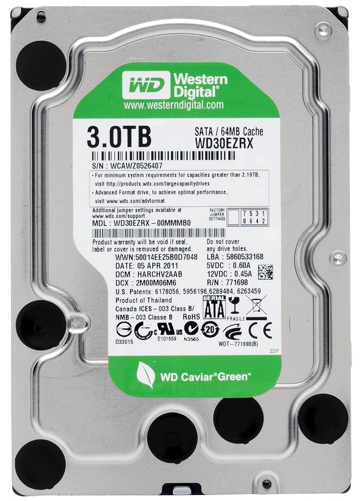 WD30EZRX-00MMMB0 Western Digital Caviar Green 3TB 5400RPM SATA 6Gbps 64MB Cache 3.5-inch Internal Hard Drive