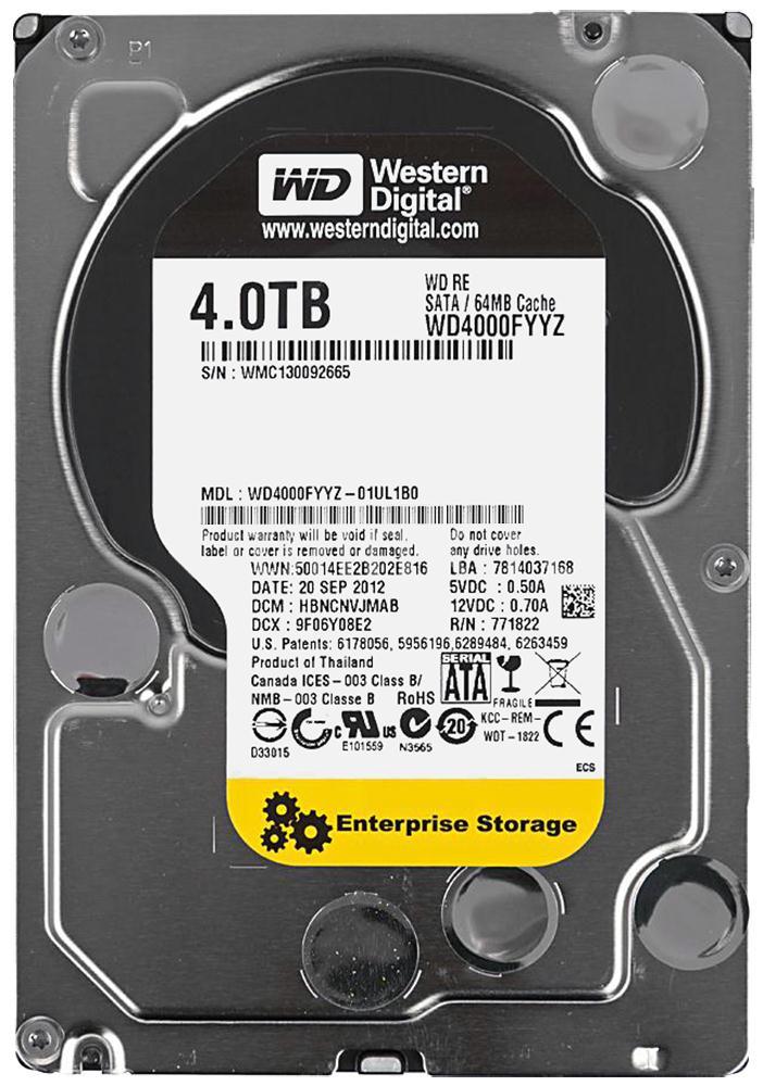WD4000FYYZ-A1 Western Digital RE 4TB 7200RPM SATA 6Gbps 64MB Cache 3.5-inch Internal Hard Drive