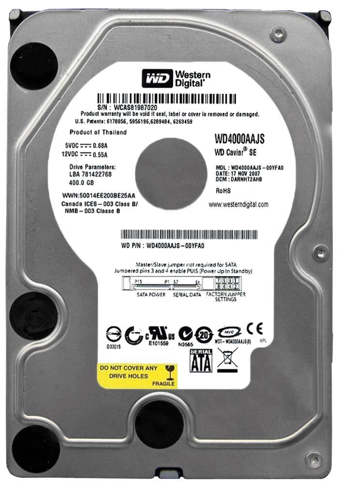 WD4000JS Western Digital Caviar Blue 400GB 7200RPM SATA 3Gbps 8MB Cache 3.5-inch Internal Hard Drive