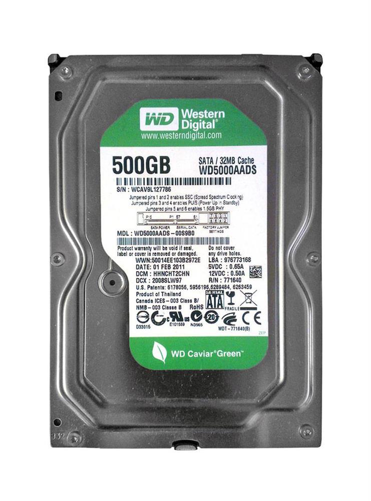 WD5000AADSBIN1 Western Digital Caviar Green 500GB 5400RPM SATA 3Gbps 32MB Cache 3.5-inch Internal Hard Drive
