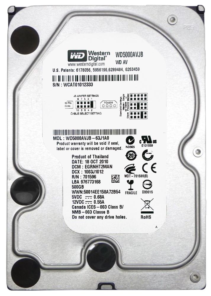 WD5000AVJB-63J1A0 Western Digital AV 500GB 7200RPM ATA-100 8MB Cache 3.5-inch Internal Hard Drive