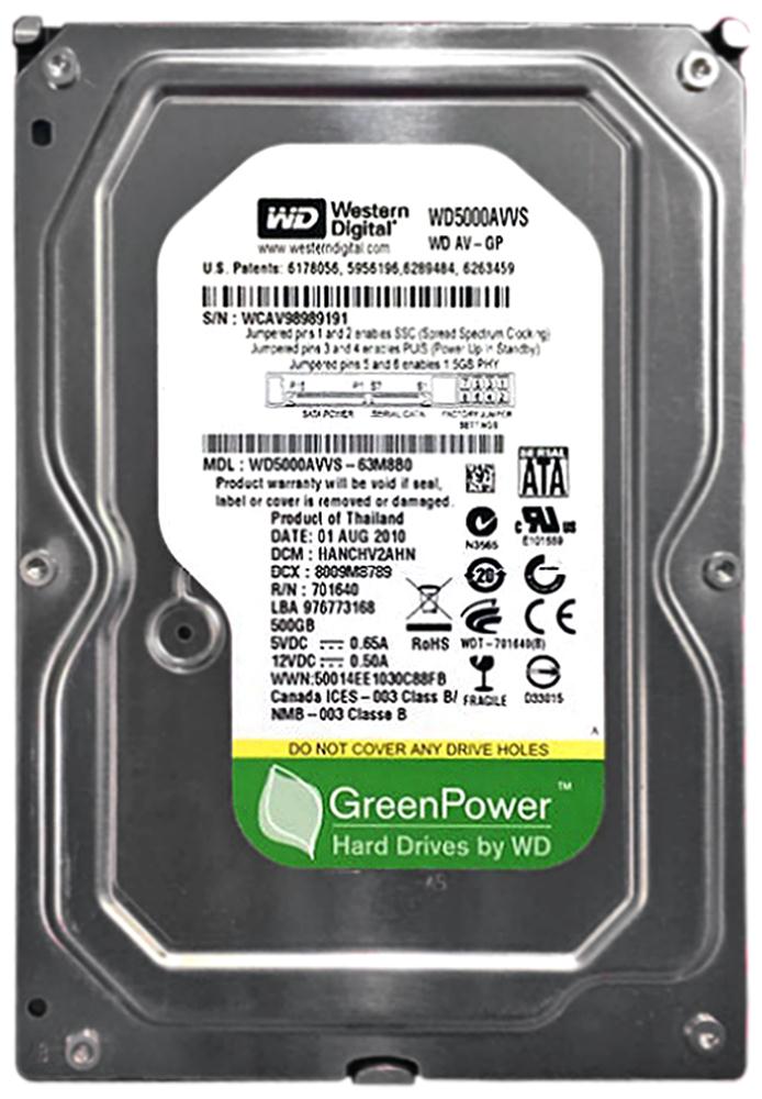 WD5000AVVS Western Digital AV-GP 500GB 7200RPM SATA 3Gbps 8MB Cache 3.5-inch Internal Hard Drive
