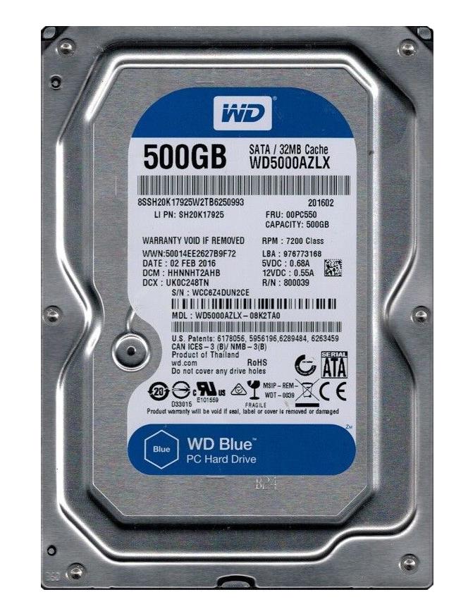 WD5000AZLX-08K2TA0 Western Digital Blue 500GB SATA 6.0 Gbps Hard Drive