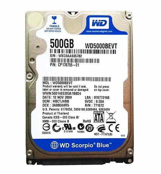 WD5000BEVS Western Digital 500GB 5400RPM SATA 1.5Gbps 8MB Cache 2.5-inch Internal Hard Drive
