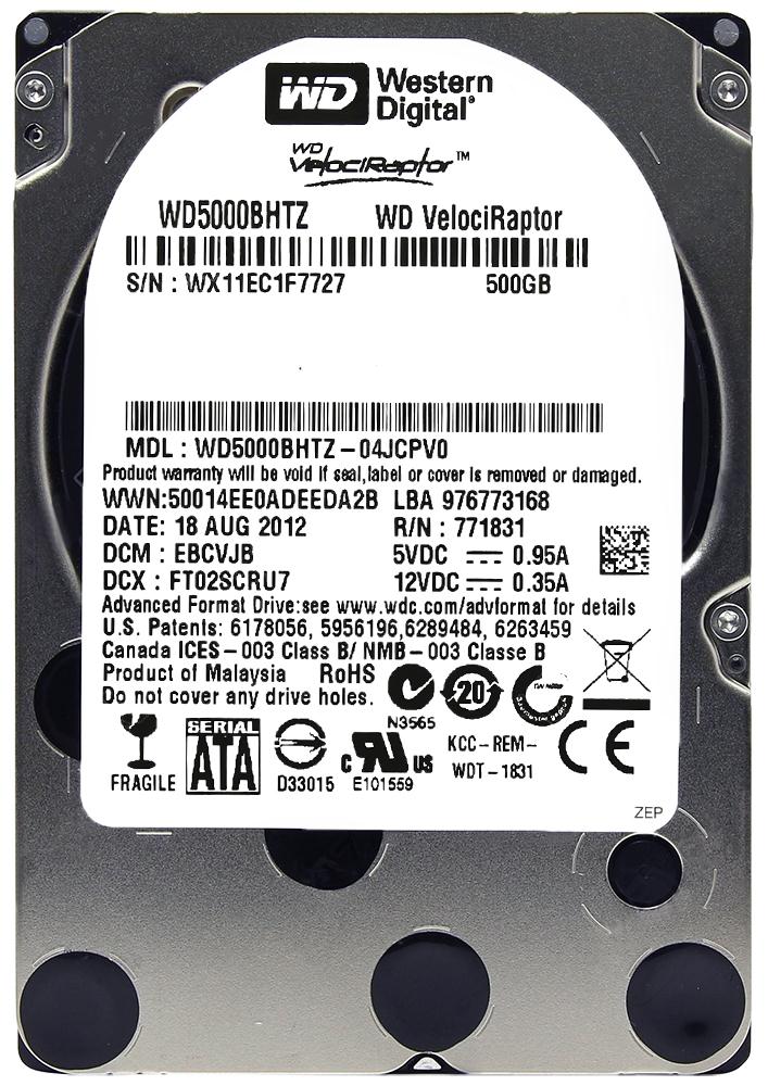 WD5000BHTZ-04JCPV0 Western Digital VelociRaptor 500GB 10000RPM SATA 6Gbps 64MB Cache 2.5-inch Internal Hard Drive