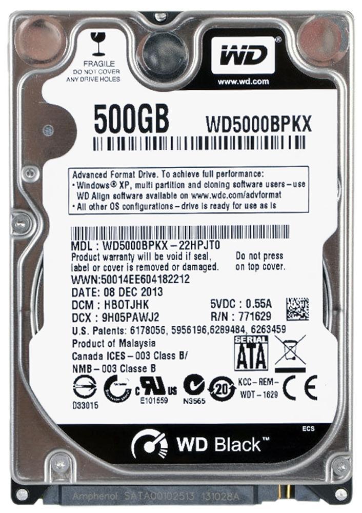WD5000BPKX Western Digital Black 500GB 7200RPM SATA 6Gbps 16MB Cache 2.5-inch Internal Hard Drive