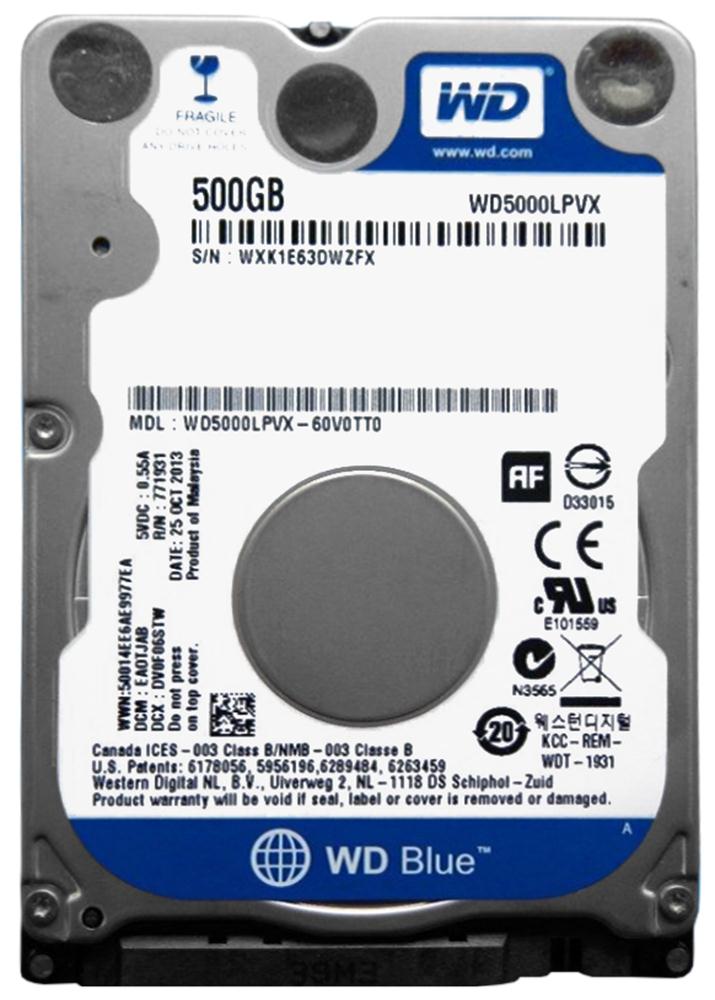 WD5000LPVX Western Digital Blue 500GB 5400RPM SATA 6Gbps 8MB Cache 2.5-inch Internal Hard Drive