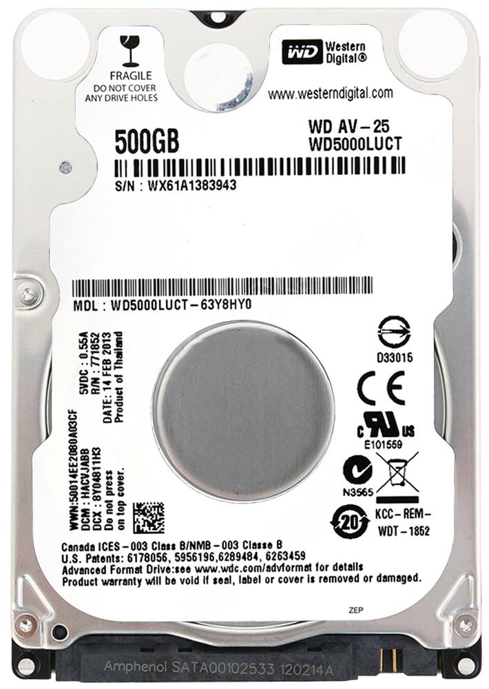 WD5000LUCT Western Digital AV-25 500GB 5400RPM SATA 3Gbps 16MB Cache 2.5-inch Internal Hard Drive