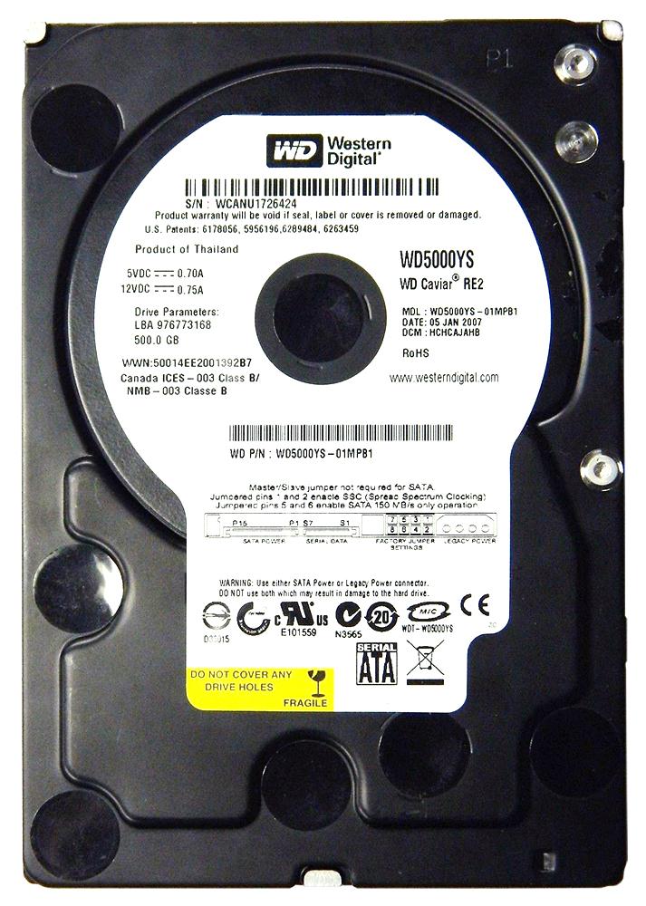 WD5000YS Western Digital Caviar RE2 500GB 7200RPM SATA 3Gbps 16MB Cache 3.5-inch Internal Hard Drive