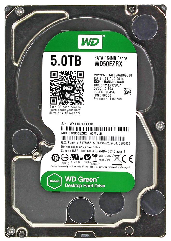 WD50EZRX-00MVLB1 Western Digital Green 5TB 5400RPM SATA 6Gbps 64MB Cache 3.5-inch Internal Hard Drive