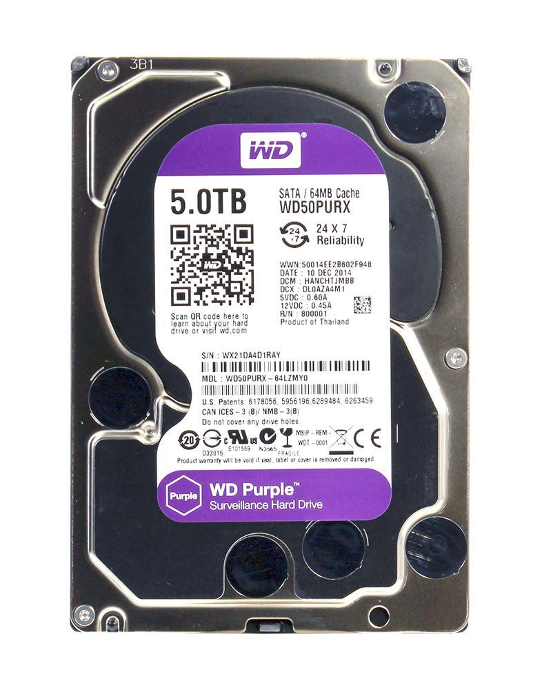 WD50PURX-64LZMYO Western Digital Purple 5TB 5400RPM SATA 6Gbps 64MB Cache 3.5-inch Internal Hard Drive