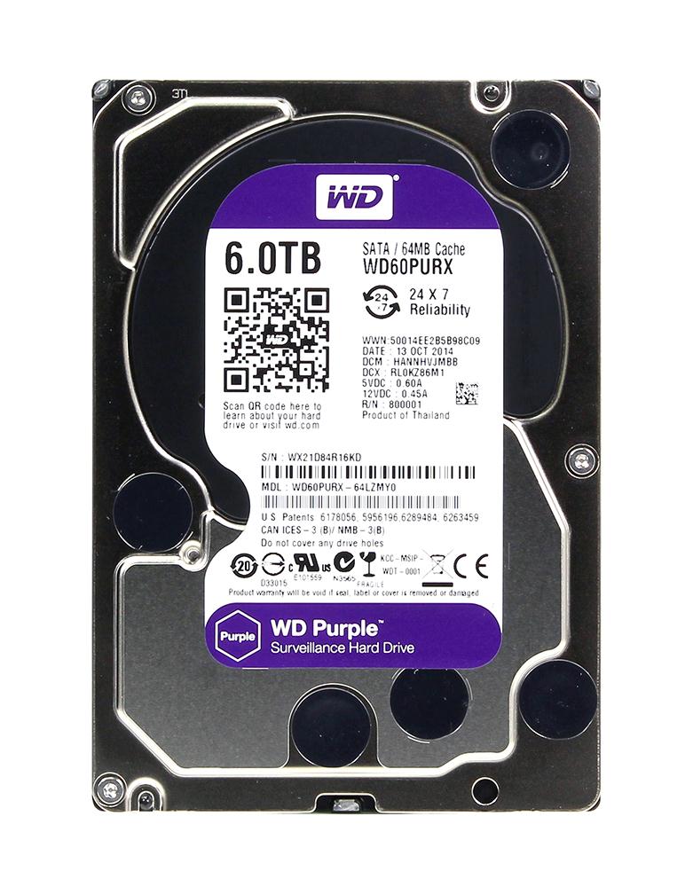 WD60PURX-64LZMY0 Western Digital Purple 6TB SATA 6.0 Gbps Hard Drive
