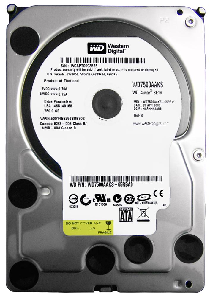 WD7500AAKS Western Digital Caviar Blue 750GB 7200RPM SATA 3Gbps 16MB Cache 3.5-inch Internal Hard Drive