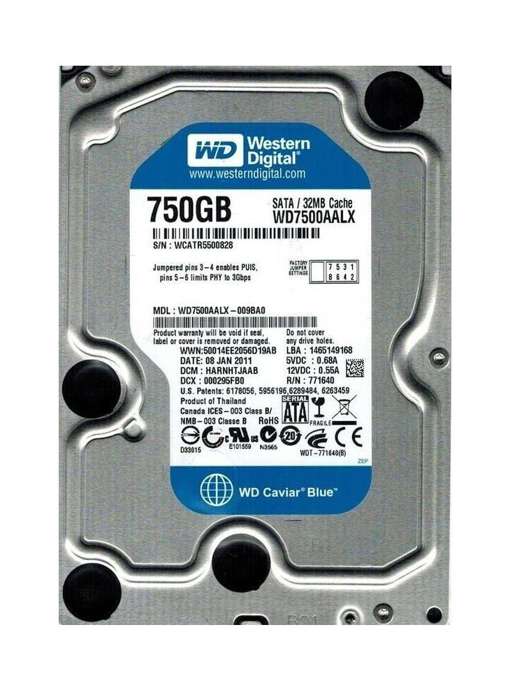 WD7500AALX-OO9BAO Western Digital Caviar Blue 750GB 7200RPM SATA 6Gbps 32MB Cache 3.5-inch Internal Hard Drive
