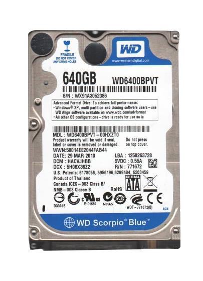 WD7500BPVT-00HXZTO Western Digital Scorpio Blue 750GB 5400RPM SATA 3Gbps 8MB Cache 2.5-inch Internal Hard Drive