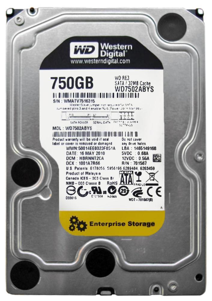 WD7502ABYS-18A6B0-PC Western Digital RE3 750GB 7200RPM SATA 3Gbps 32MB Cache 3.5-inch Internal Hard Drive