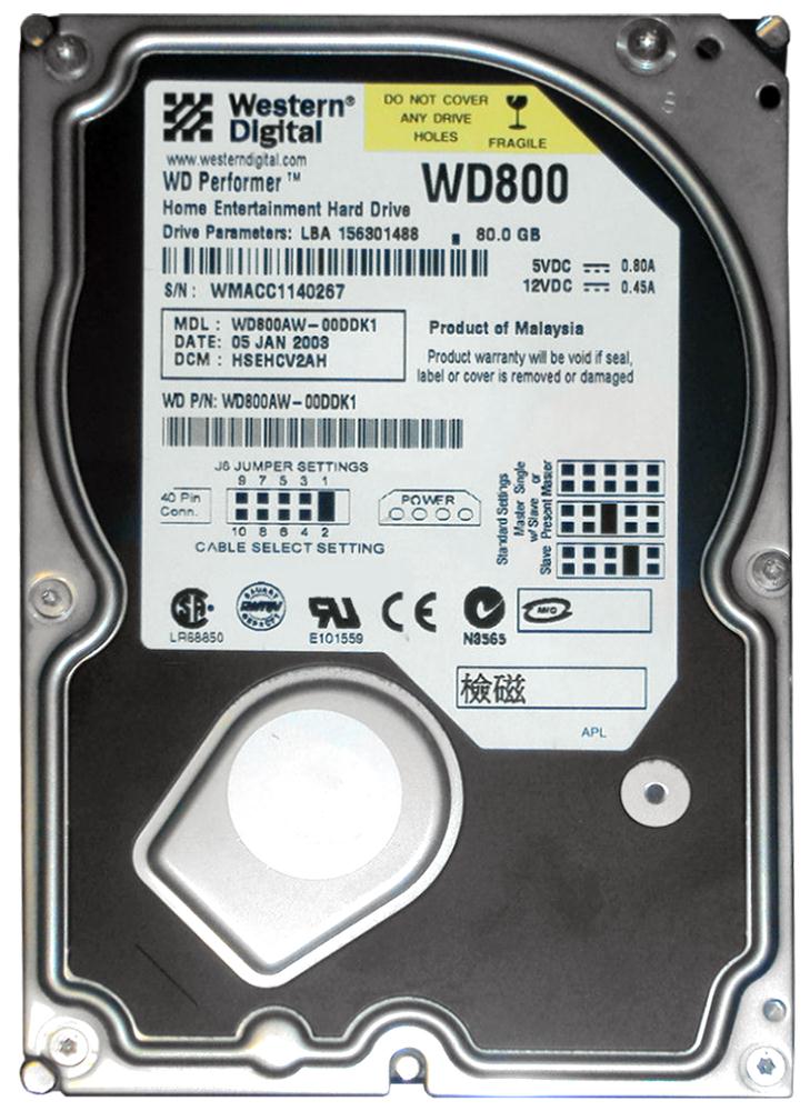 WD800AW-00DDK1 Western Digital Performer 80GB 5400RPM ATA-100 2MB Cache 3.5-inch Internal Hard Drive
