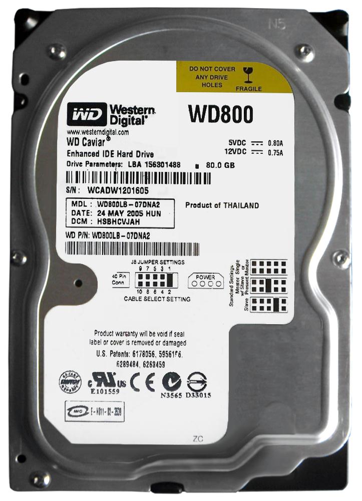 WD800LB Western Digital Caviar Blue 80GB 7200RPM ATA-100 2MB Cache 3.5-inch Internal Hard Drive