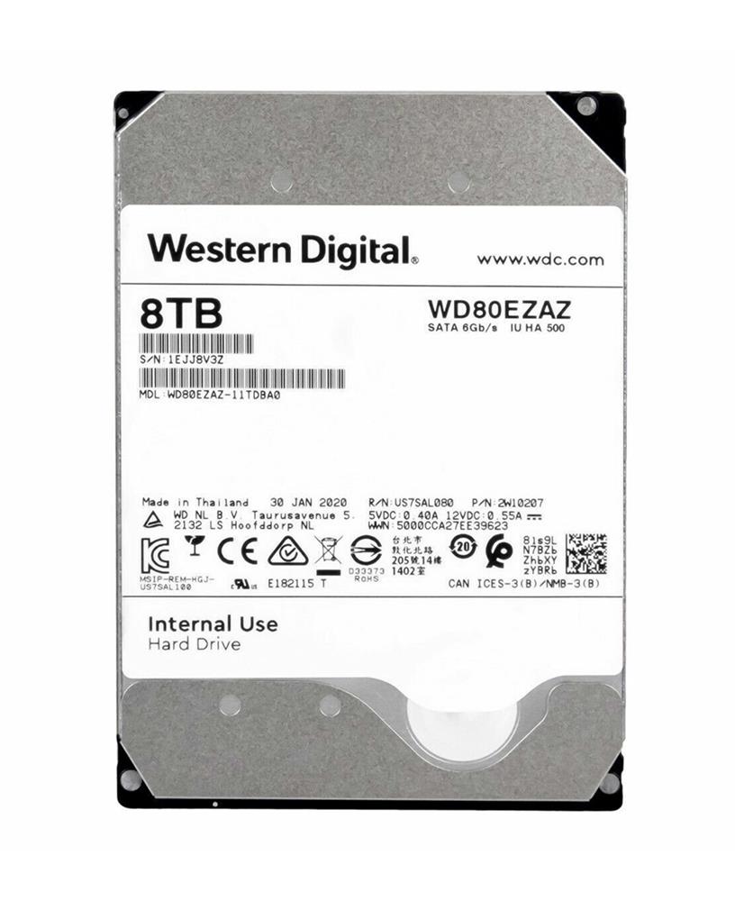 WD80EZAZ Western Digital 8TB 5400RPM SATA 6Gbps 256MB Cache 3.5-inch Internal Hard Drive
