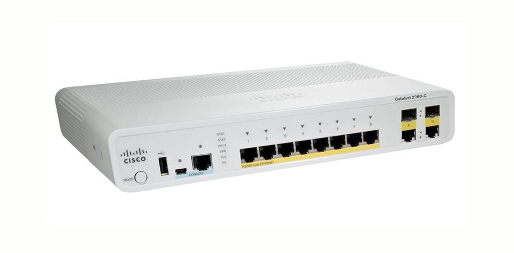 WS-C2960C-8PC-L-RF Cisco Catalyst 2960C-8PC-L 8-Ports 10/100/1000Base-T RJ-45 PoE Manageable Layer2 Switch with 2x Gigabit Ethernet Uplink Ports and 2x Shared SFP Slots (Refurbished)