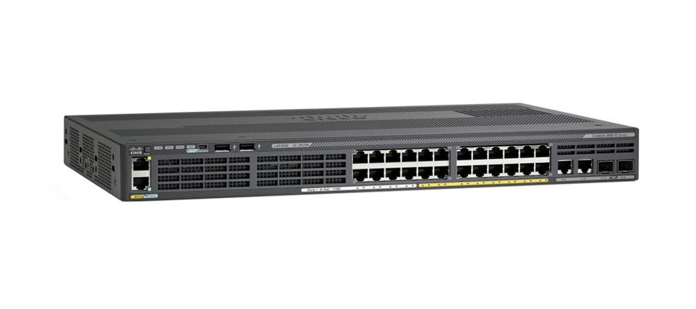 WS-C2960X24PSQL-RF Cisco Catalyst 2960X-24PSQ-L 24-Ports 10/100/1000Base-T RJ-45 PoE Manageable Layer2 Rack-mountable 1U and Desktop Switch with 4x SFP+ Expansion Slots (Refurbished)