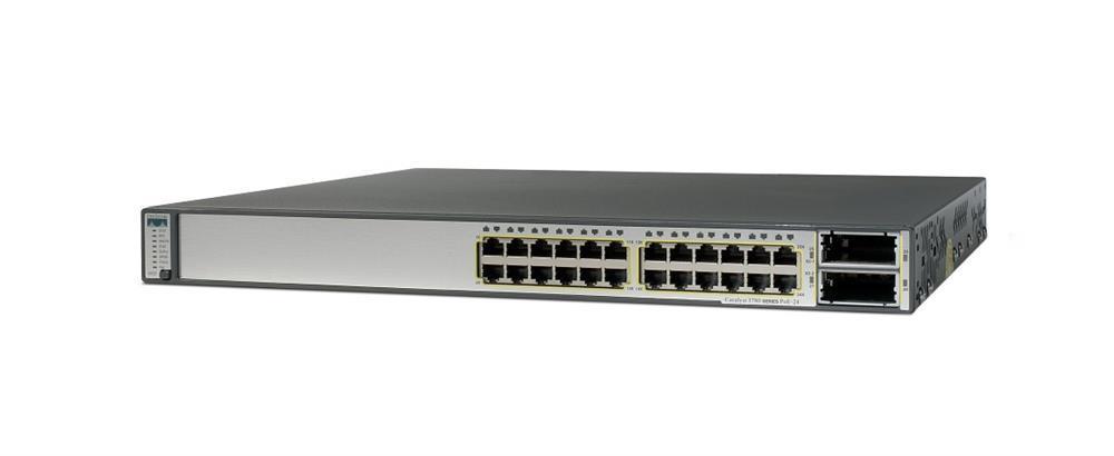 WS-C3750E-24PD-S Cisco Catalyst 3750E 24-Ports 10/100/1000 RJ-45 PoE Manageable Layer4 Stackable Ethernet Switch with 2x Uplink Ports (Refurbished)
