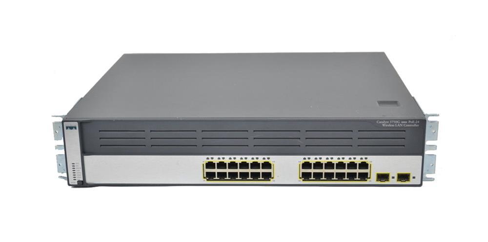 WS-C3750G-24WS-S25 Cisco Catalyst 3750G 24-Ports 10Base-T/100Base-TX/1000Base-T RJ-45 PoE Manageable Layer3 Rack-mountable 2U Switch with Integrated Wireless LAN Controller (up to 25 AP) (Refurbished)