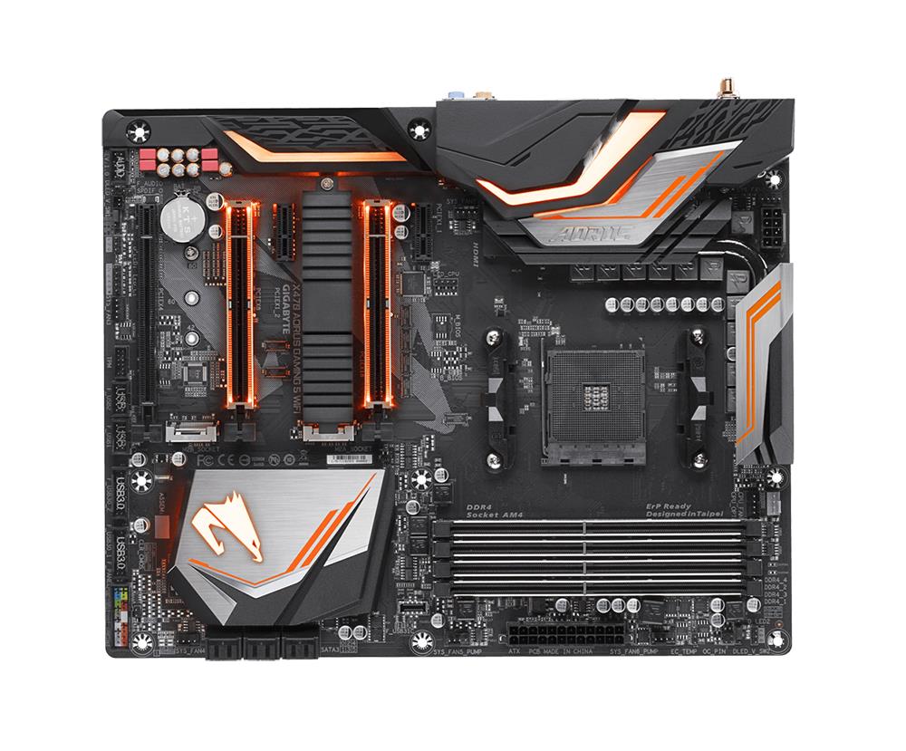 X470 AORUS GAMING 5 WIFI (rev. 1.0) Gigabyte Socket AM4 AMD X470 Chipset AMD Ryzen 7th Generation/ AMD A-Series/ AMD Athlon Series Processors Support DDR4 4x DIMM 6x SATA 6.0Gb/s ATX Motherboard (Refurbished)