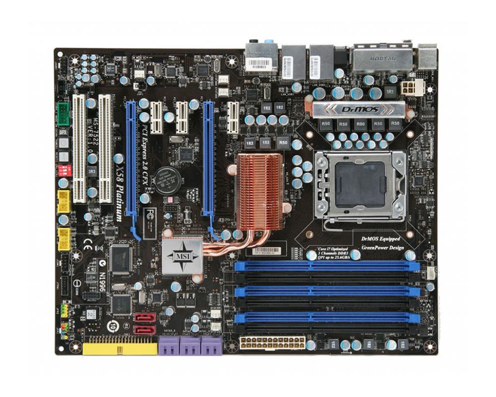 X58 Platinum MSI Socket LGA 1366 Intel X58 + ICH10R Chipset Core i7 Processors Support DDR3 6x DIMM 8x SATA 3.0Gb/s ATX Motherboard (Refurbished)