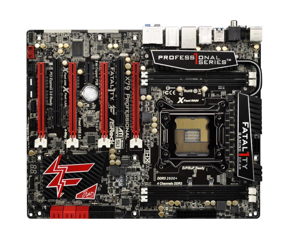 X79-PROFESSIONAL ASRock Fatal1ty X79 Professional Socket LGA 2011 Intel X79 Chipset Core i7 Processors Support DDR3 4x DIMM 6x SATA3 6.0Gb/s ATX Motherboard (Refurbished)