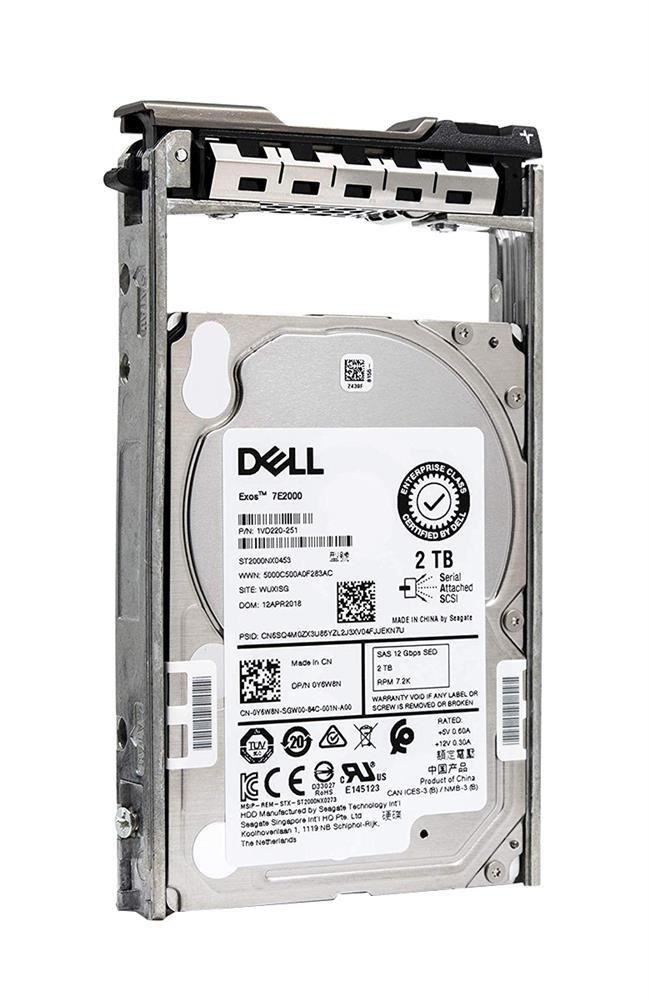 Y6W8N Dell 2TB 7200RPM SAS 12Gbps Nearline Hot Swap 128MB Cache (SED / 512n) 2.5-inch Internal Hard Drive with Tray for PowerEdge Server