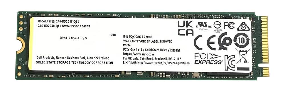 YFGP3 Dell 2TB TLC PCI Express 4.0 x4 NVMe M.2 2280 Internal Solid State Drive (SSD)