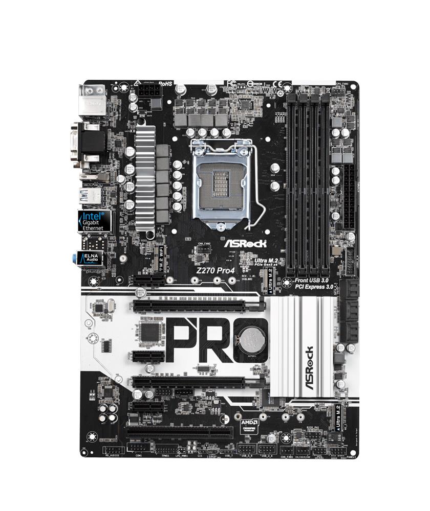Z270 Pro4 ASRock Socket LGA 1151 Intel Z270 Chipset 7th/6th Generation Core i7 / i5 / i3 / Pentium / Celeron Processors Support DDR4 4x DIMM 6x SATA3 6.0Gb/s ATX Motherboard (Refurbished)