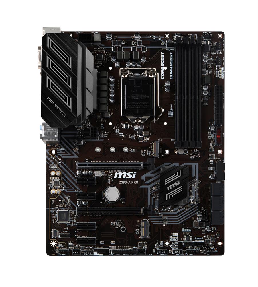 Z390-A PRO MSI Socket LGA 1151 Intel Z390 Chipset 9th/8th Generation Core Pentium Gold/ Celeron Processors Support DDR4 4x DIMM 6x SATA 6.0Gb/s ATX Motherboard (Refurbished)