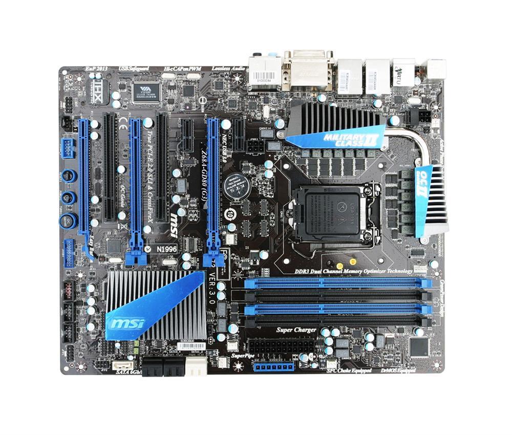 Z68A-GD80 (G3) MSI Socket LGA 1155 Intel Z68 Chipset Core i7 / i5 / i3 Processors Support DDR3 4x DIMM 3x SATA 6.0Gb/s ATX Motherboard (Refurbished)
