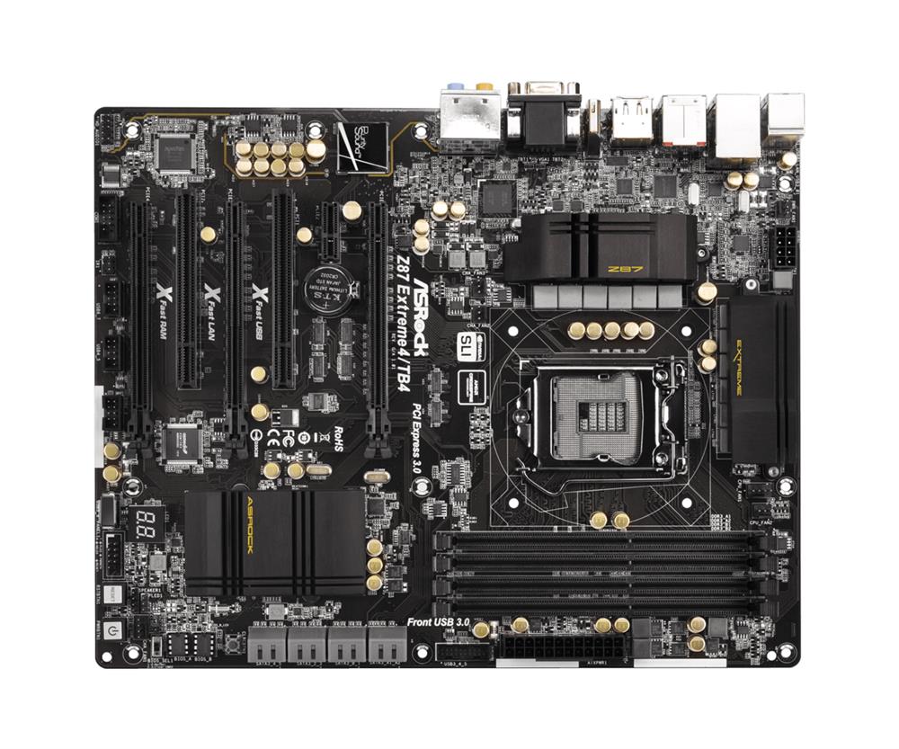 Z87EXTREME4/TB4 ASRock Z87 Extreme4/TB4 Socket LGA 1150 Intel Z87 Chipset 4th & 4th Generation Core i7 / i5 / i3 / Pentium / Celeron Processors Support DDR3/DDR3L 4x DIMM 6x SATA3 6.0Gb/s ATX Motherboard (Refurbished)