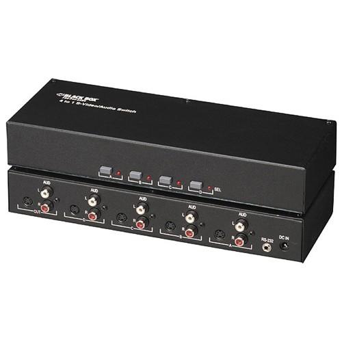 SW202A Black Box Video Switch 4 x mini-DIN Video In 1 x mini-DIN Video Out 8 x RCA Audio Line In 2 x RCA Audio Line Out 1 x Mini-phone Serial
